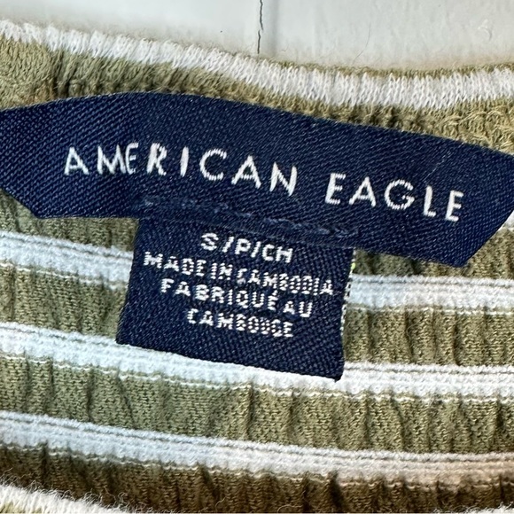 AE Green Striped Lettuce Hem Crop Top S - Picture 3 of 8